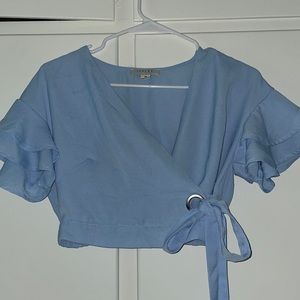 Favlux Fashion Light Blue Crop Top Blouse